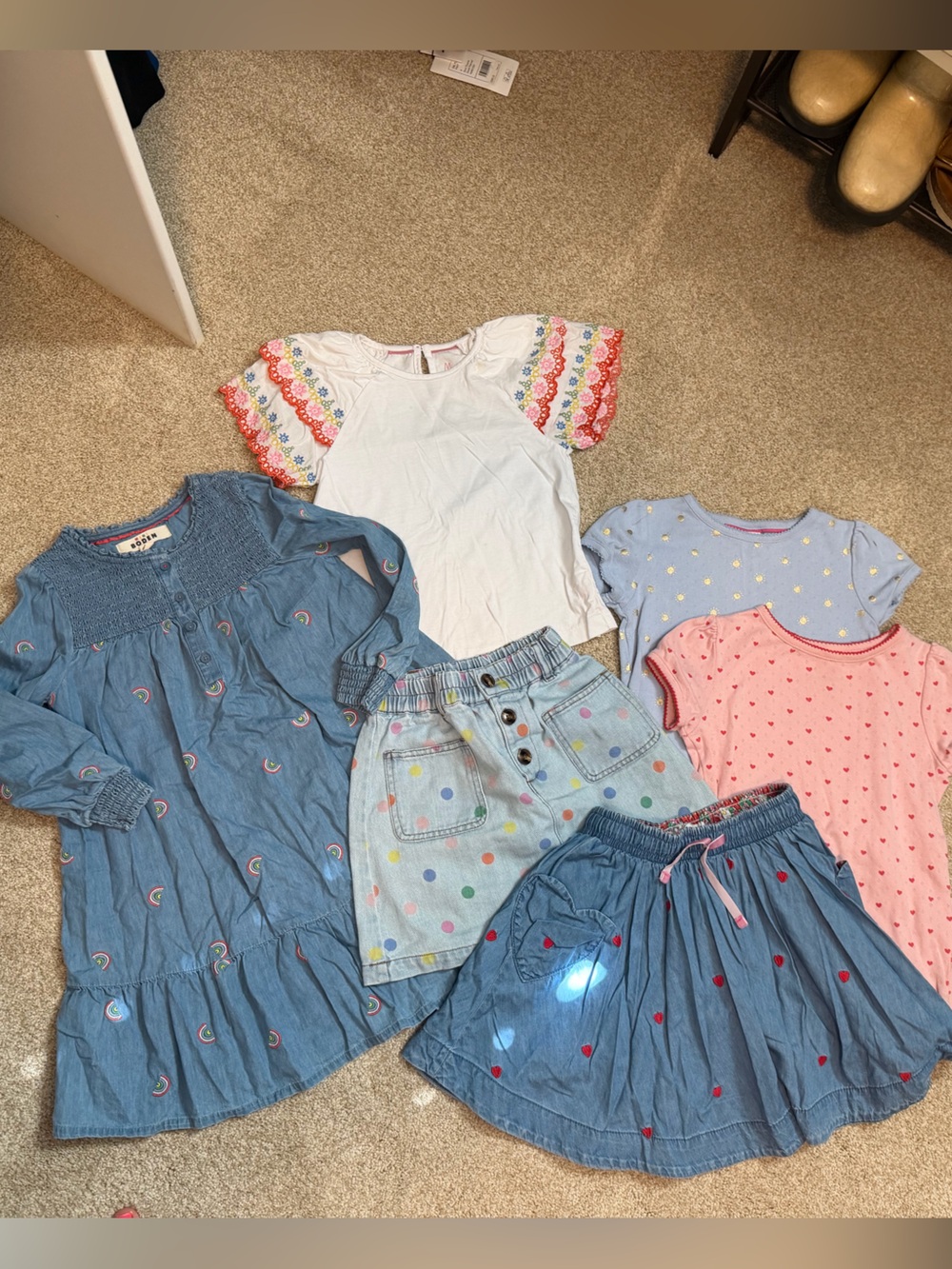 Girls' denim skirts + dresss & Mix-Match Tops Set